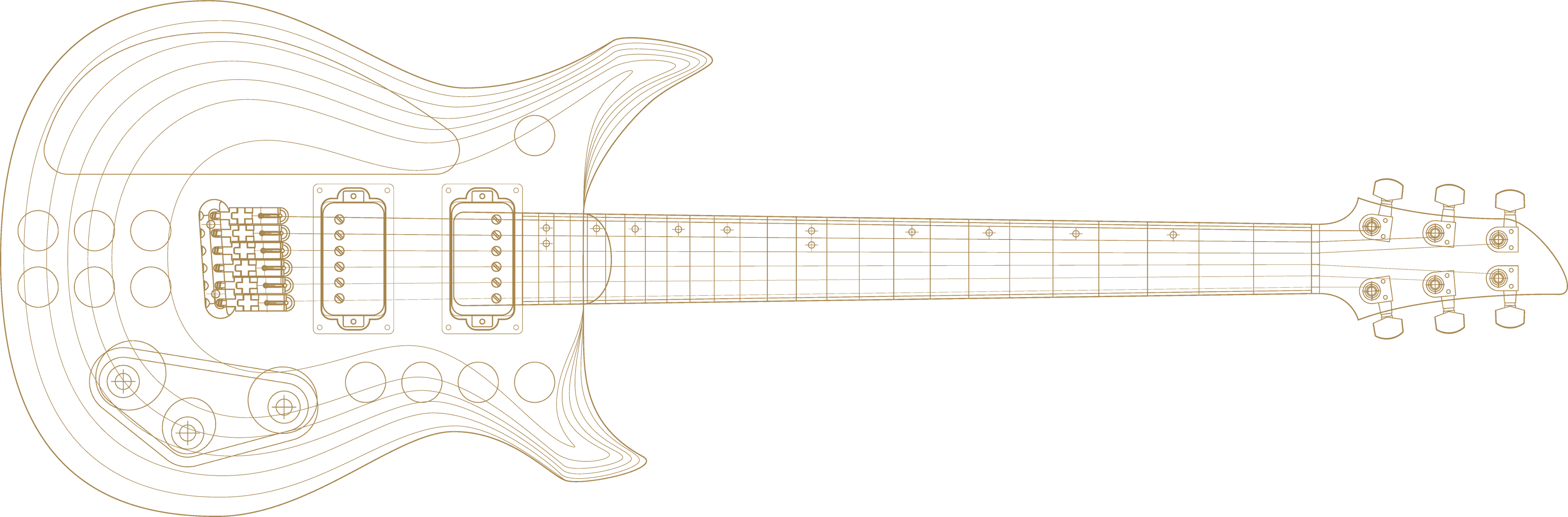 Gold line drawing of a guitar
